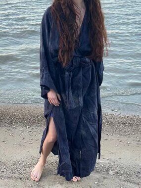 Myrah Penaloza Trinity Kimono 100% Linen Robe Bottanical Dye Handmade Indigo